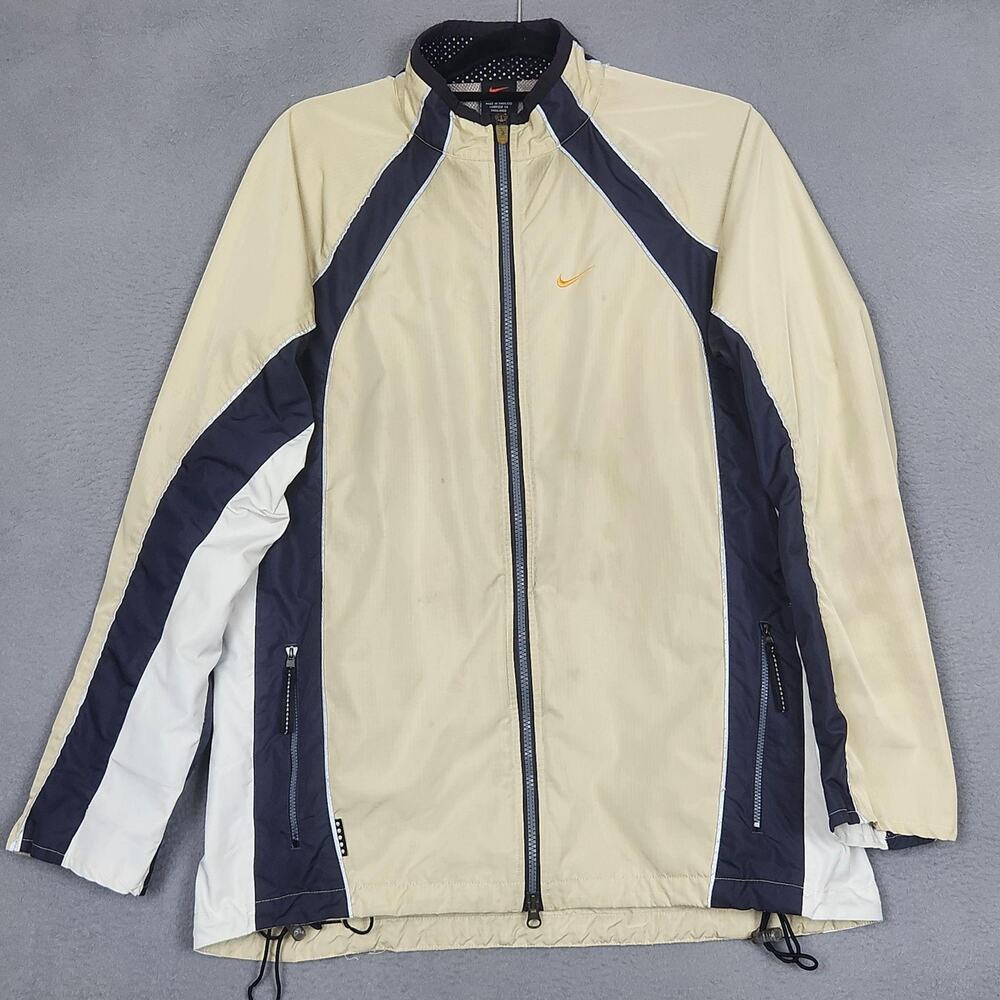 Nike Jacket Youth Large 12-14 Beige Lightweight Full Zip Running Windbreaker Y2K